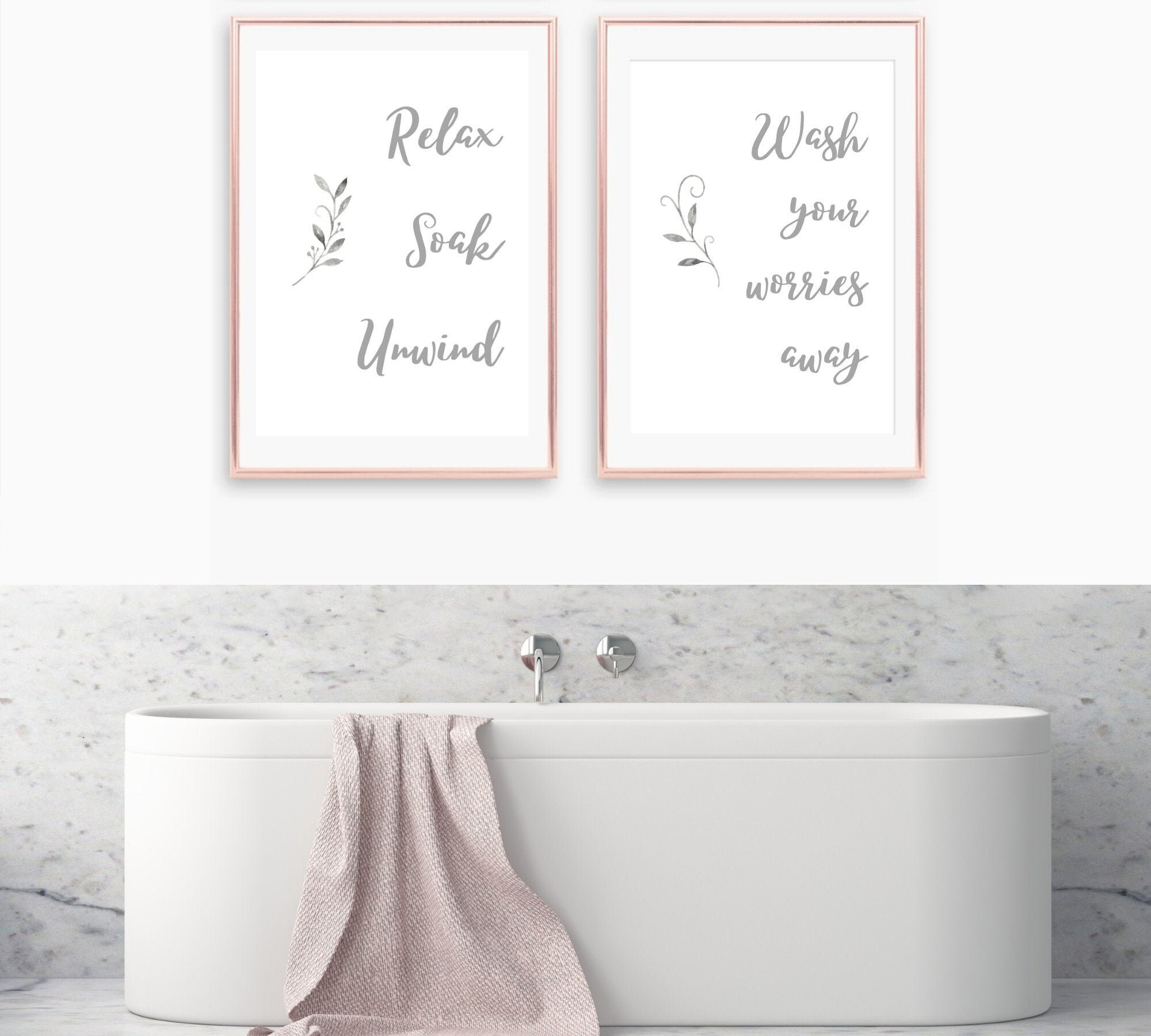 SET OF 2 Bathroom Prints Bathroom Print Grey Bathroom Wall | Etsy