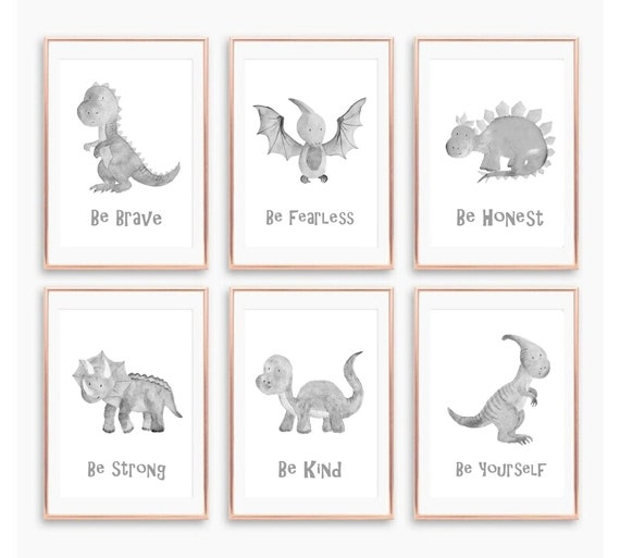Dinosaur Prints, Nursery Prints, Dinosaur Decor, Grey Nursery Prints, Nursery Quotes, Children's Prints, Girls, Boys Room Prints