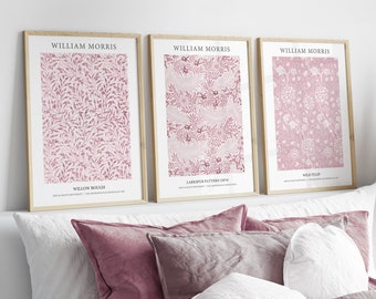William Morris Prints, Pink Prints, Bedroom Posters, Living Room Prints, Botanical Wall Art Prints William Morris Pink Floral Pictures