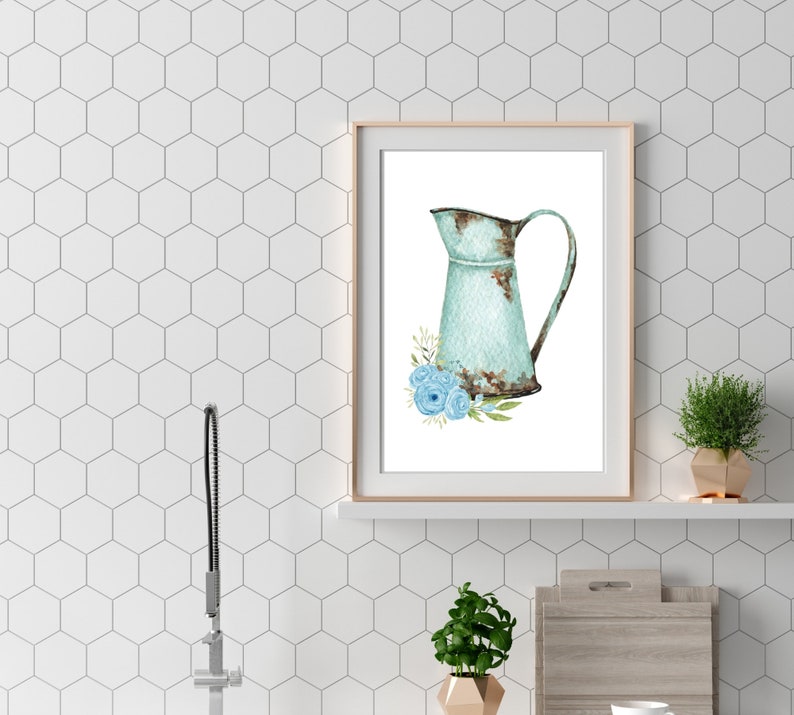 Kitchen Prints Kitchen Wall Art Blue and Grey Kitchen Print Etsy UK