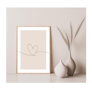 Mink, Beige Living Room Print Abstract Heart Bedroom Wall Art, Modern Art, Beige Abstract Print, Heart Poster, Contemporary Wall Art