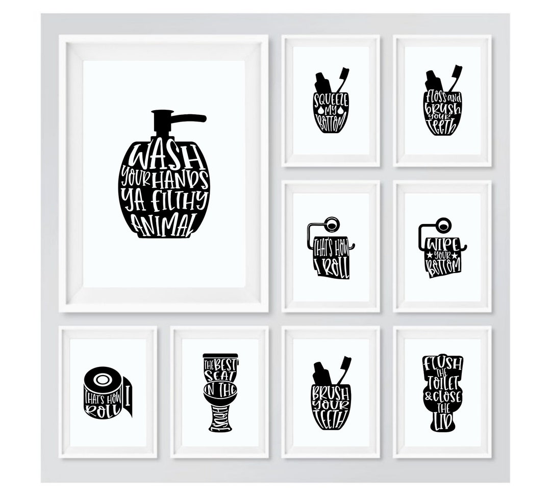 Funny Bathroom Prints, Black and White Bathroom Print, Bathroom Wall Art, Ensuite Toilet Prints ...