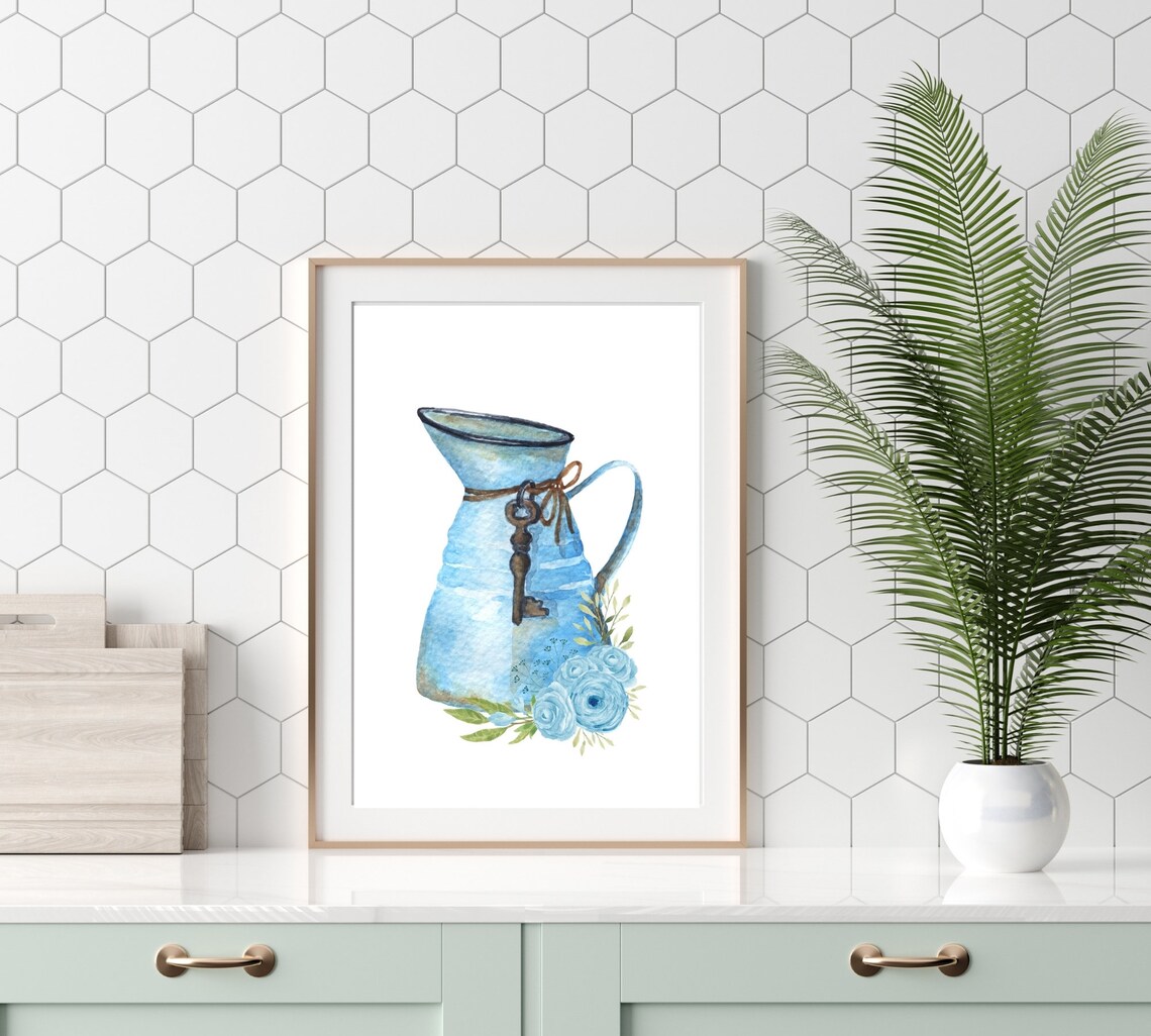 Kitchen Prints Kitchen Wall Art Blue and Grey Kitchen Print Etsy