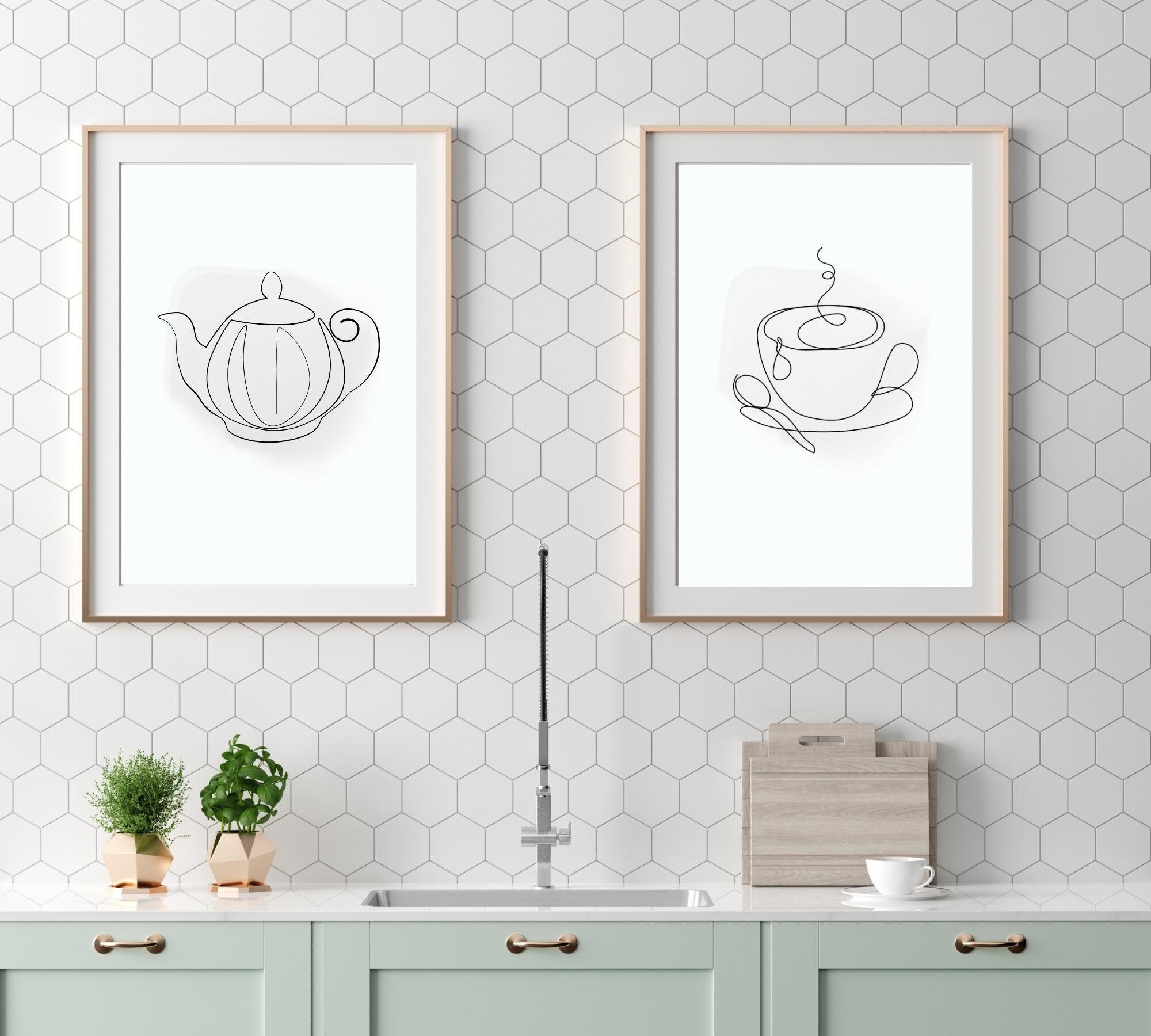 Kitchen Prints Grey Kitchen Wall Art Minimalist Line | Etsy UK