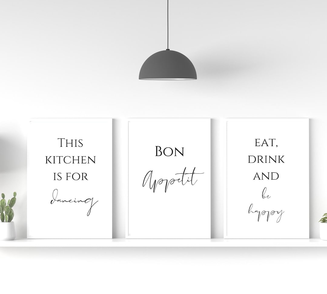 Kitchen Prints, Kitchen Wall Art, Black and White Kitchen Quotes, Set ...