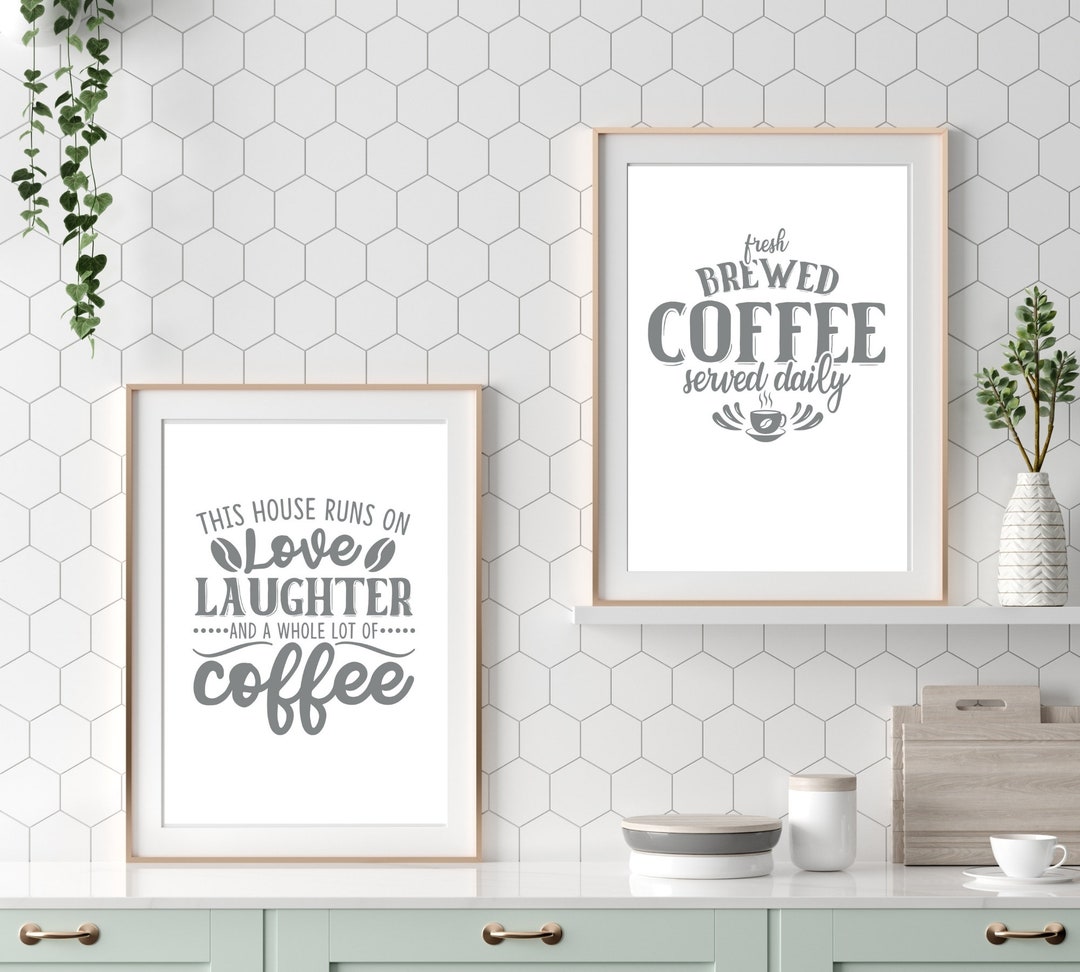 Kitchen Prints Set of 2 Grey Coffee Prints Kitchen Wall Art Etsy UK