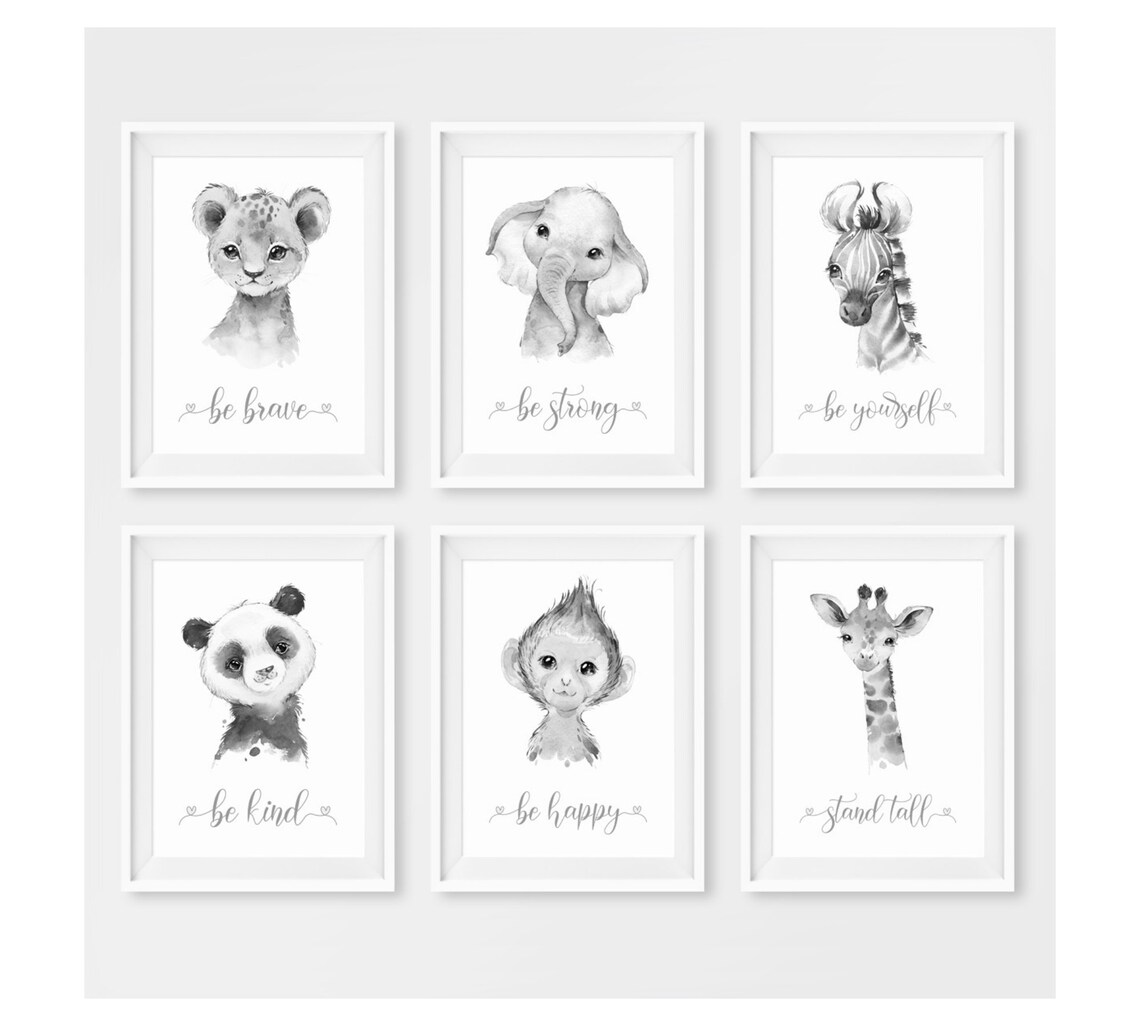 Nursery Prints Animal Prints Nursery Print Grey Safari Etsy