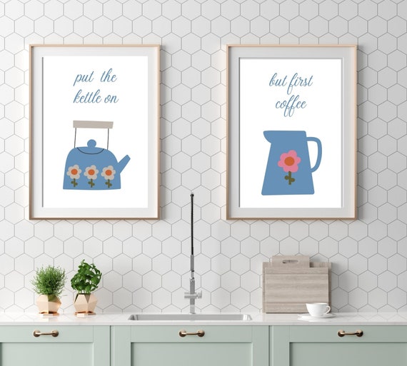 Kitchen Prints Blue Kitchen Wall Art SET OF 2 Modern Kitchen Etsy UK