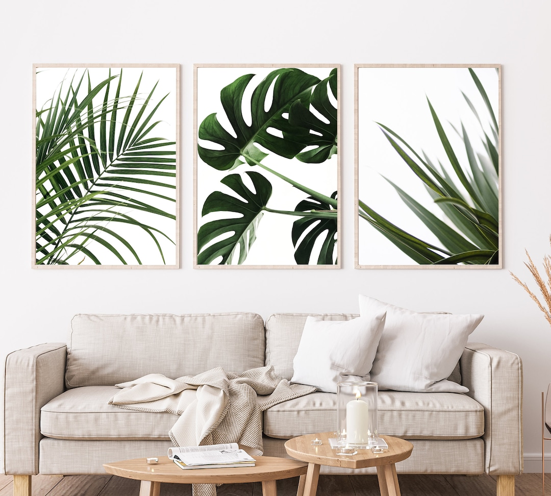 Leaf Prints Botanical Palm Leaf Wall Art SET OF 3 Living - Etsy UK