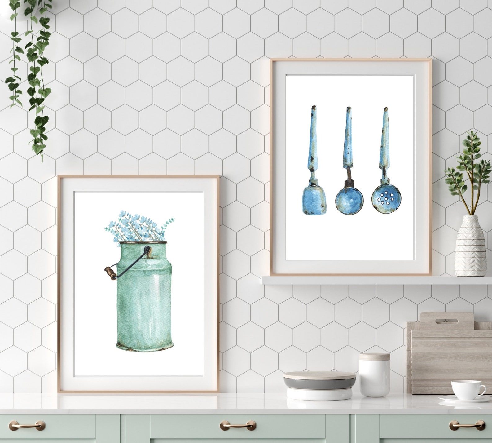 Kitchen Prints Kitchen Wall Art Blue and Grey Kitchen Print Etsy UK