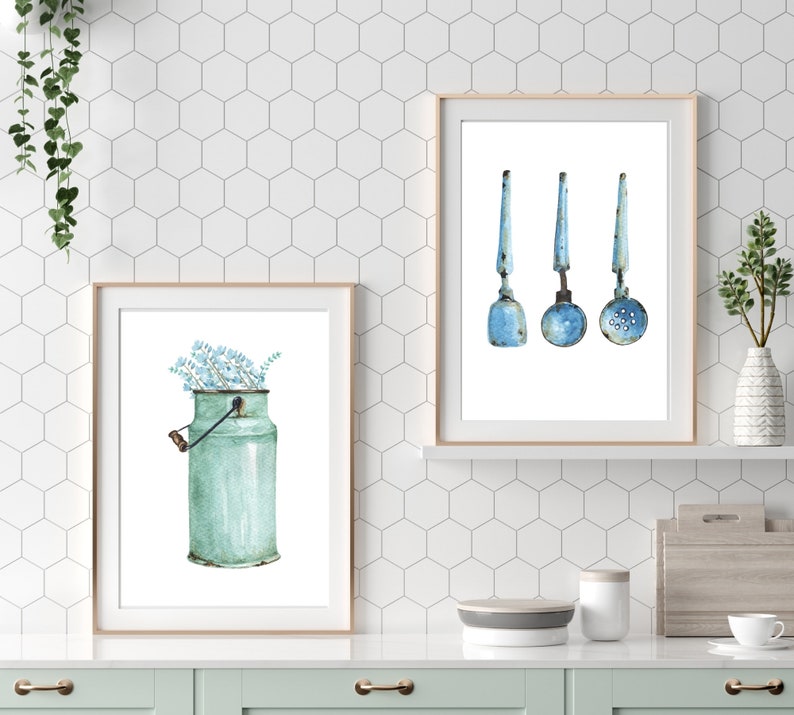 Kitchen Prints Kitchen Wall Art Blue and Grey Kitchen Print Etsy UK