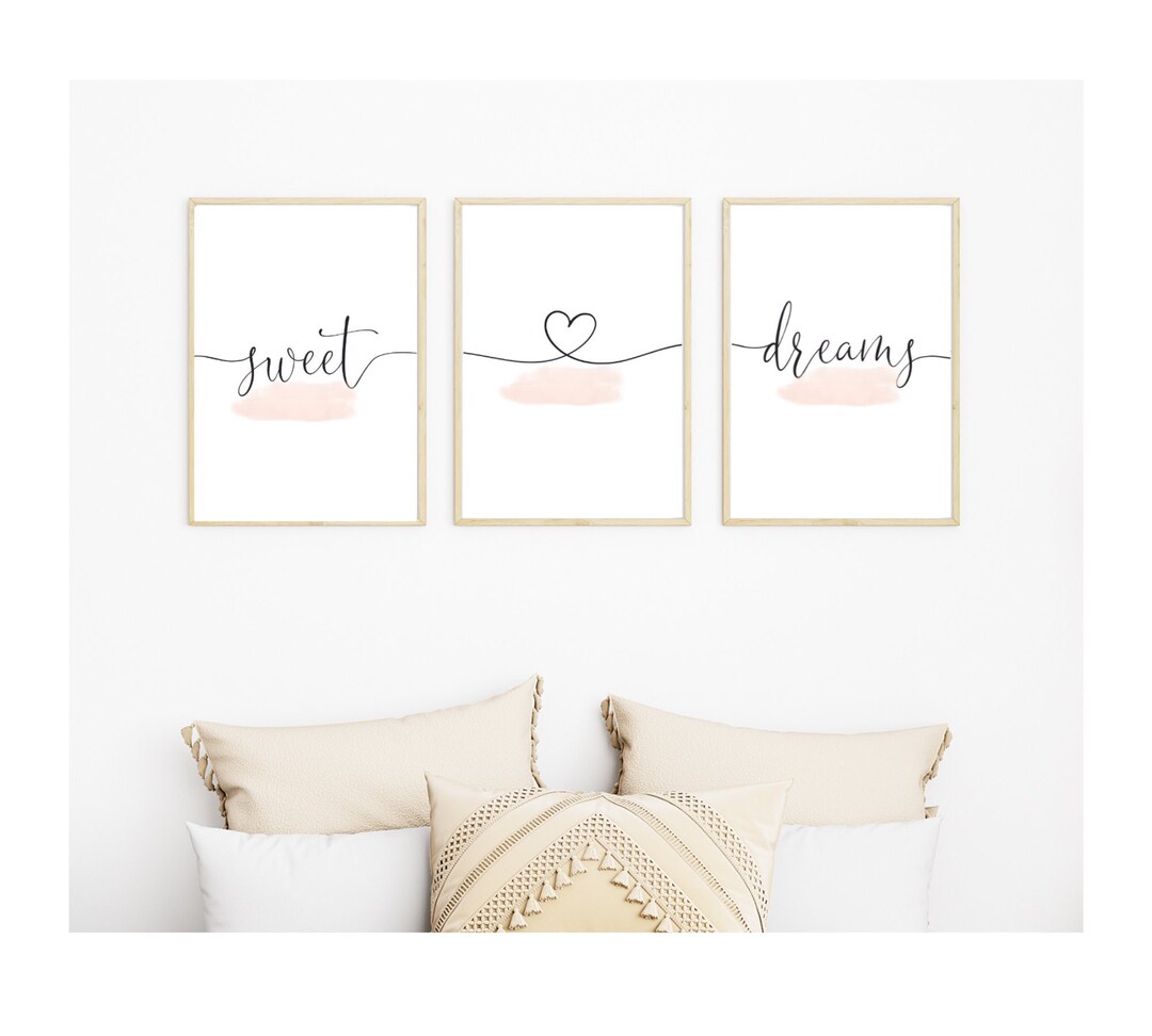 Pink Bedroom Wall Art, Sweet Dream Prints, Blush Pink Bedroom Decor