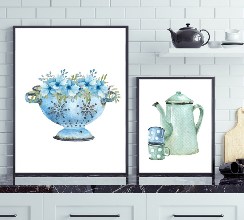 Kitchen Prints Kitchen Wall Art Blue and Grey Kitchen Print Etsy UK