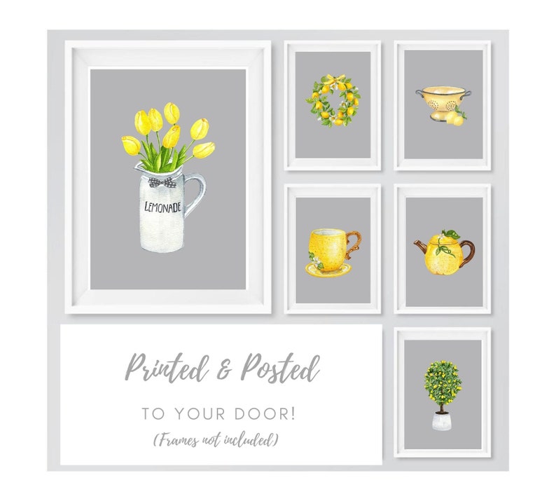 Kitchen Prints Kitchen Wall Art Yellow and Grey Kitchen Etsy UK