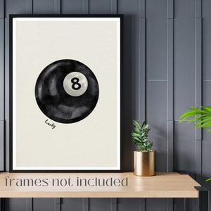 Vintage Pool Ball Print, Lucky 8 Ball Wall Art, Retro Poster, Black Pool Ball Poster, Trendy Art Print
