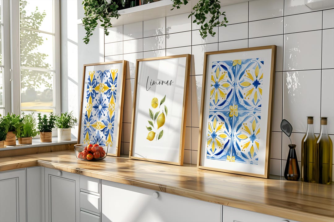stylish kitchen prints | digital download | download... Kitchen Prints Set of 3 Kitchen Wall Art Yellow Kitchen Lemon ...