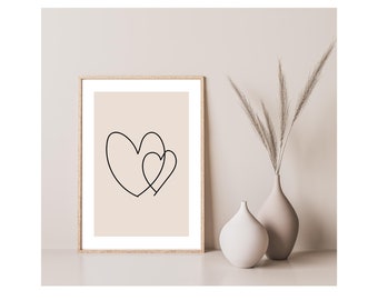 Mink Living Room Print Abstract Hearts Bedroom Wall Art, Modern Wall Art, Mink Abstract Print, Heart Poster, Pink / Beige Tone Wall Art