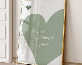 Happy Place Print Sage Green Wall Art Trendy Home Print Wall Art Aesthetic Green Bedroom Print Green Kitchen Poster Green Living Room Art