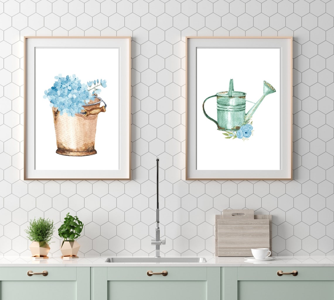Kitchen Prints Kitchen Wall Art Blue and Grey Kitchen Print Etsy