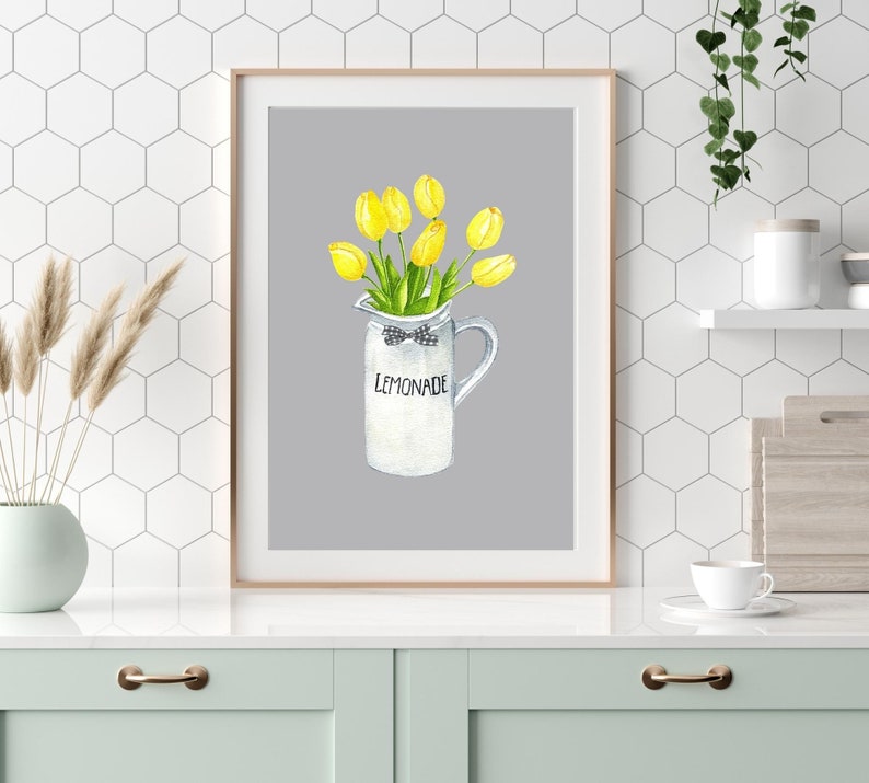 Kitchen Prints Kitchen Wall Art Yellow and Grey Kitchen Etsy UK