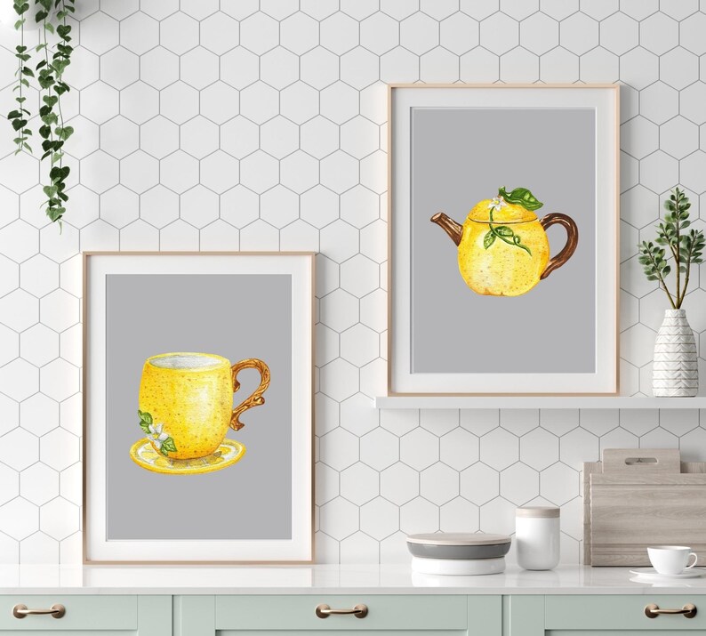 Kitchen Prints Kitchen Wall Art Yellow and Grey Kitchen Etsy UK