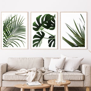 Leaf Prints, Botanical Palm Leaf Wall Art, SET OF 3 Living Room Prints, Photography Posters, Monstera Leaves, Plants Bedroom Prints