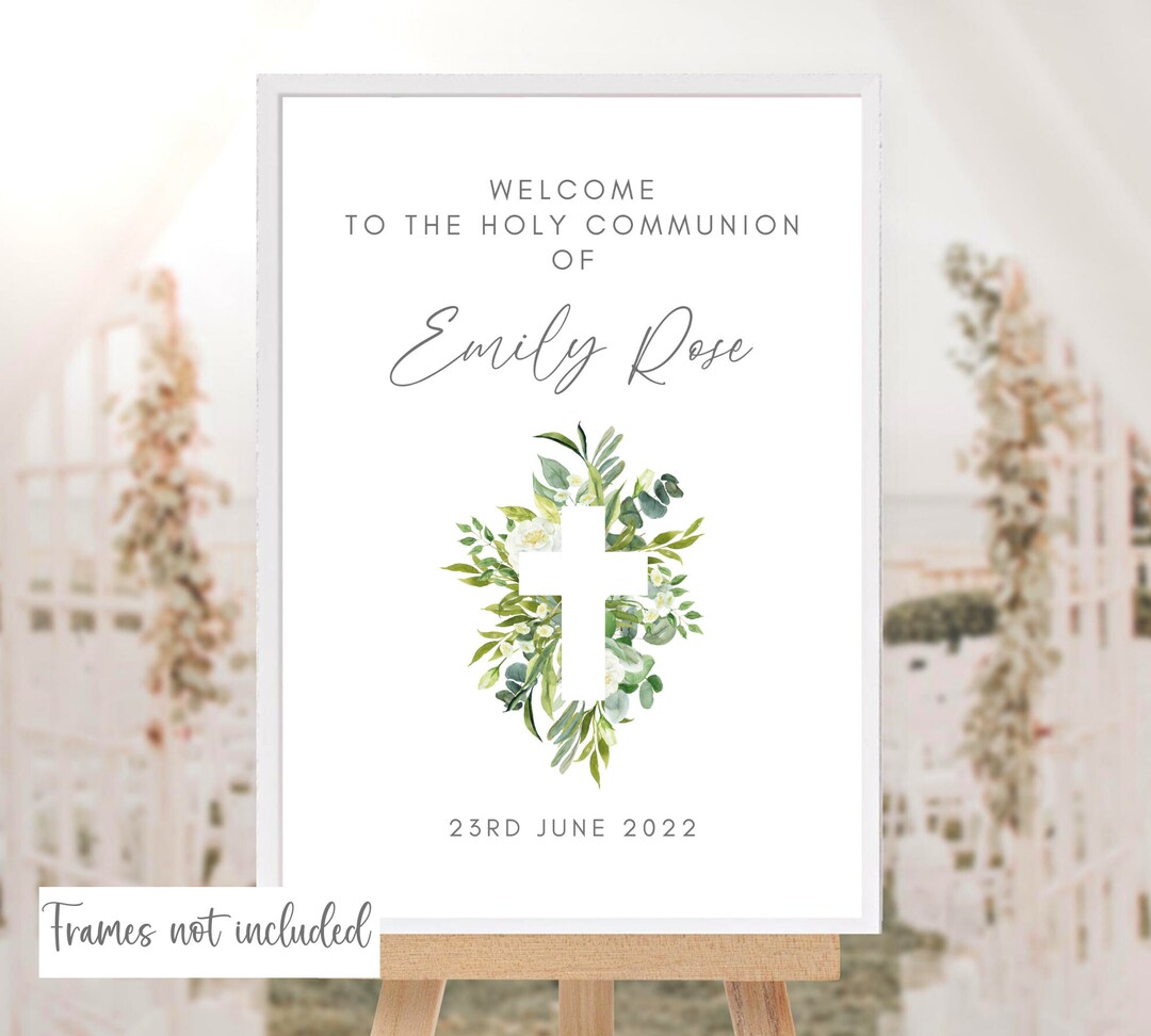 Communion Post Sign Personalised Holy Communion Sign, Welcome Print, Eucalyptus Leaf Poster ...