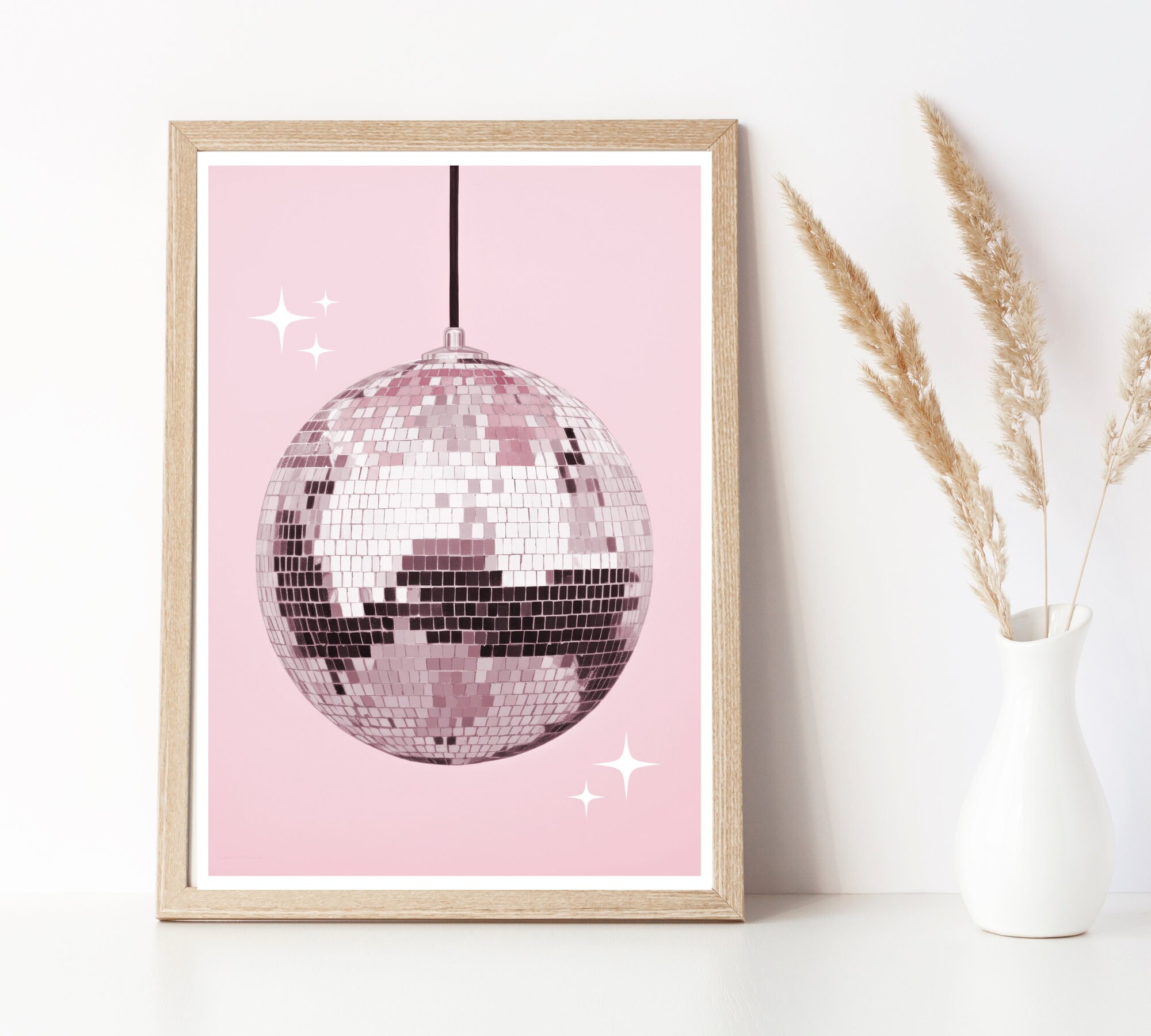 SET OF 2 Pink Lucky Pool Ball and Disco Ball Prints, Pink Trendy Retro ...