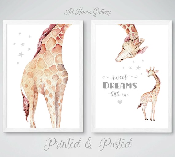 Giraffe Prints, Nursery Prints, Animal Prints, Sweet Dreams Nursery Print, Children's Bedroom Nursery Print, Baby's Room Print