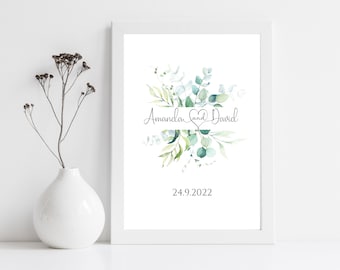 Personalised Wedding Print, Personalised Mr & Mrs Gift, Couples Gift, Leaf Engagement, Anniversary Gift, Boyfriend Girlfriend Wall Art