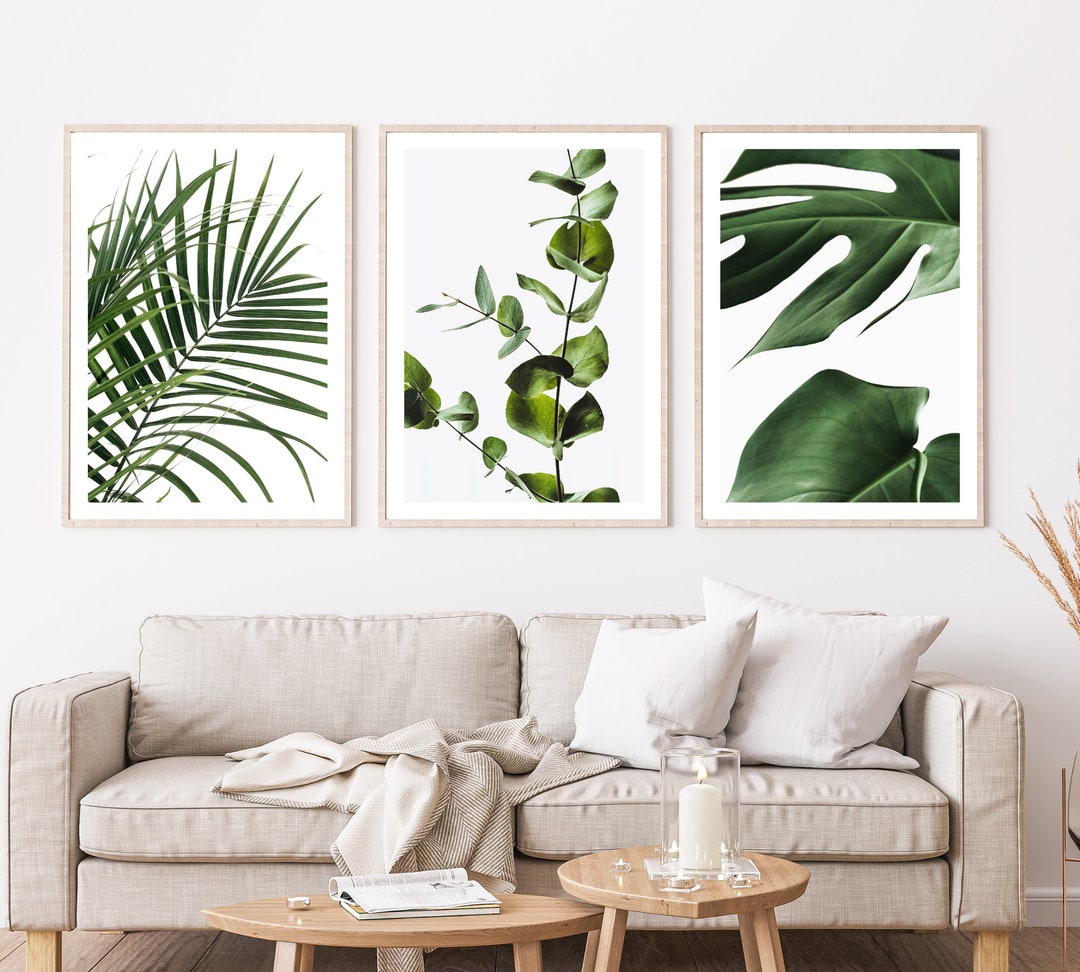 Leaf Wall Art, Leaf Prints, Botanical Art, SET OF 3 Green Prints ...