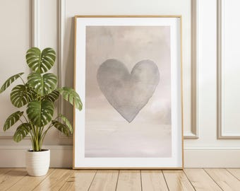 Beige Heart Print Neutral Wall Art Bedroom Print Living Room Poster Love Heart Pictures Textured Watercolour UNFRAMED