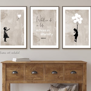Juego de 3 láminas de Banksy, arte mural de Banksy, lámina de Banksy, imágenes de Banksy, láminas para salón, arte mural neutro, decoración para dormitorio.