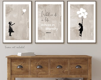 SET OF 3 Banksy Prints, Banksy Wall Art, Banksy Print, Banksy Pictures, Living Room Prints, Neutral Wall Art, Home Bedroom Decor
