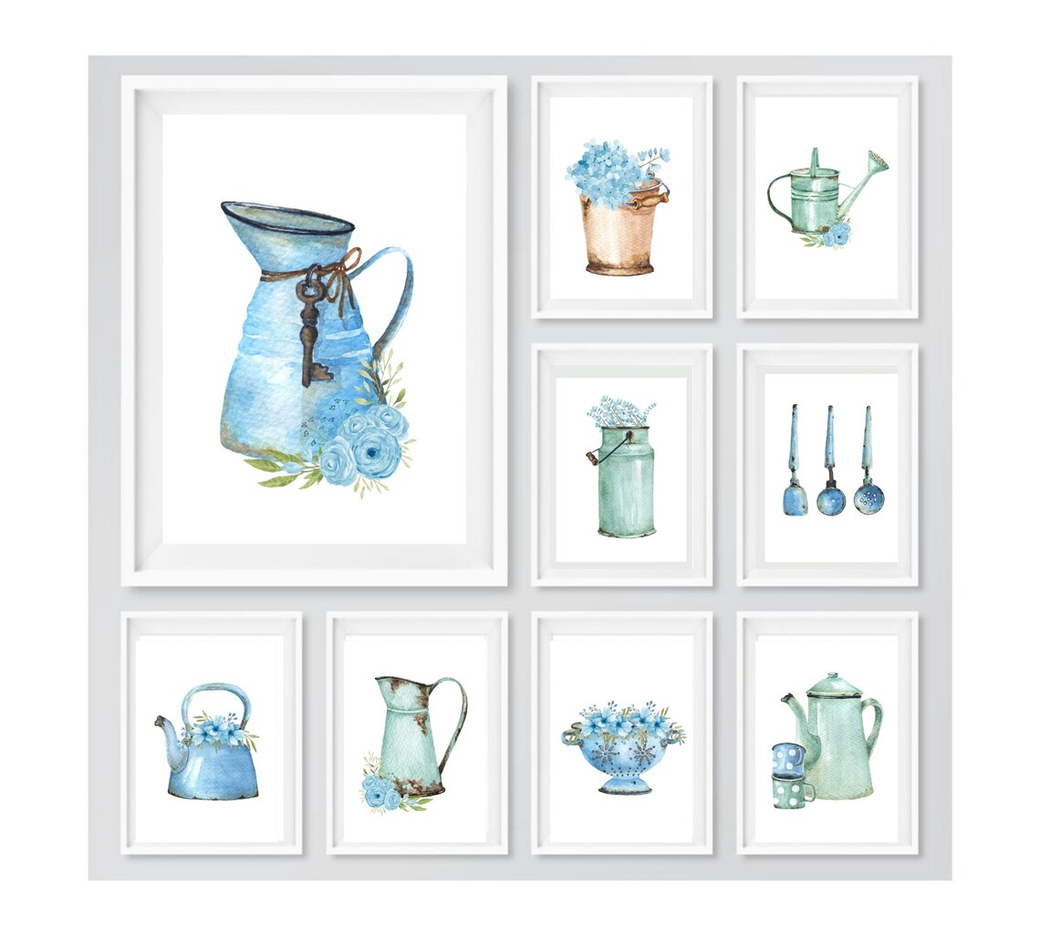 Kitchen Prints Kitchen Wall Art Blue and Grey Kitchen Print Etsy UK