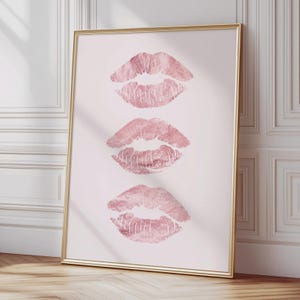 Lips Wall Art Pink Trendy Home Prints Girly Wall Art Aesthetic Neutral Dorm Room Decor Pink Makeup Kiss Poster Stylish Retro Decor
