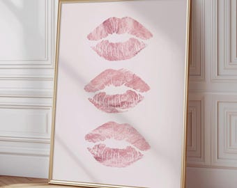 Lips Wall Art Pink Trendy Home Prints Girly Wall Art Aesthetic Neutral Dorm Room Decor Pink Makeup Kiss Poster Stylish Retro Decor