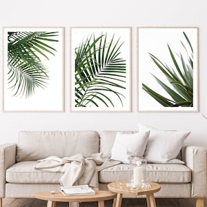 Leaf Prints, Botanical Palm Leaf Wall Art, SET OF 3 Green Prints, Photography Posters, Monstera Leaves, Plants Bedroom, Living Room Prints