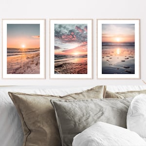 Set of 3 Beach Prints, Bedroom Wall Art, Pink Wall Art, Sunset Prints, Sunrise Print, Beach Posters, Living Room Prints