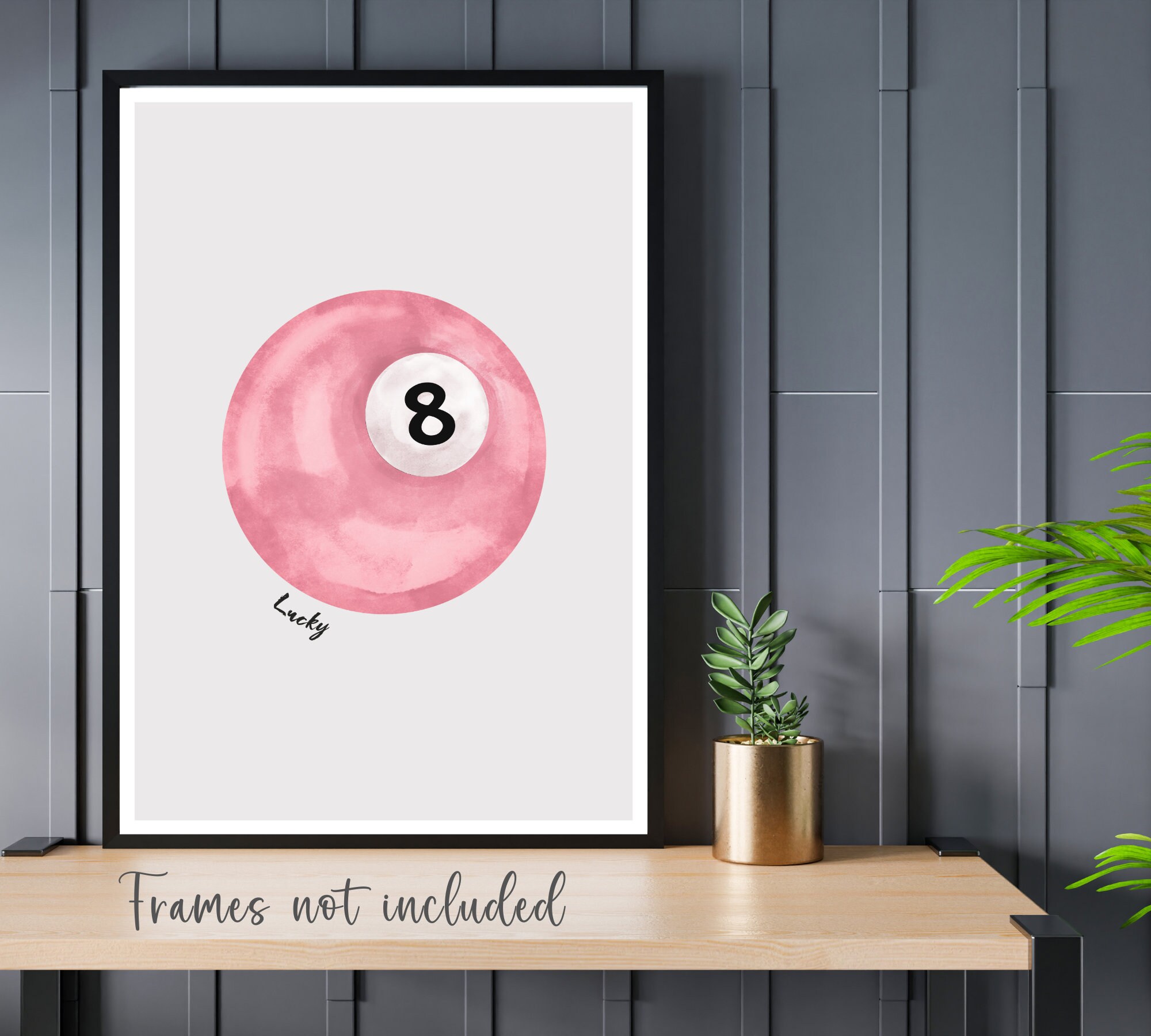 SET OF 2 Pink Lucky Pool Ball and Disco Ball Prints, Pink Trendy Retro ...