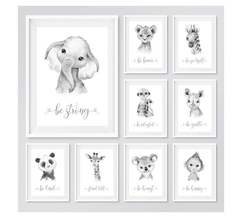 Nursery Prints Animal Prints Nursery Print Grey Safari Etsy UK