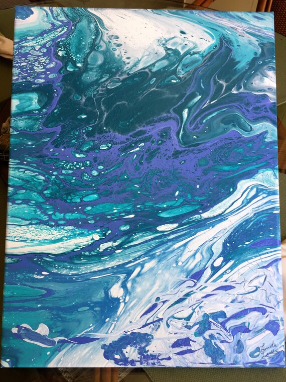 12 X 16 Acrylic Paint Canvas Using Acrylic Pour Technique In Etsy