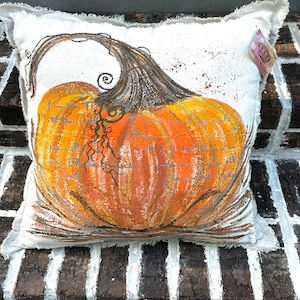 Large Orange Pumpkin Pillow | Hand Painted Throw Pillow | Autumn/Fall Décor