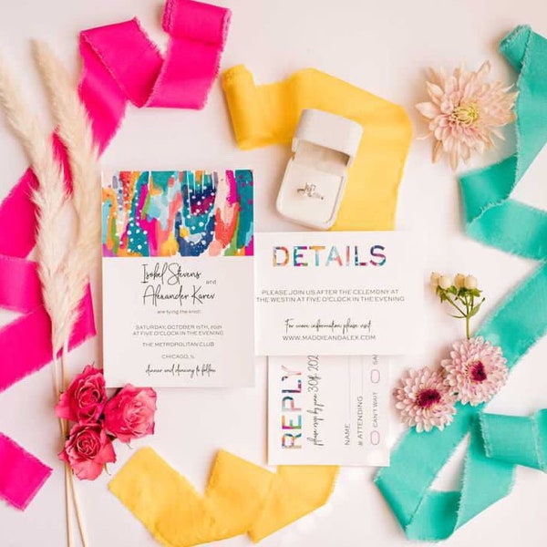 Printable Bright Colorful Wedding Invitation Suite  | Editable Template | INSTANT DOWNLOAD | Boho colorful Wedding Invitation Template,