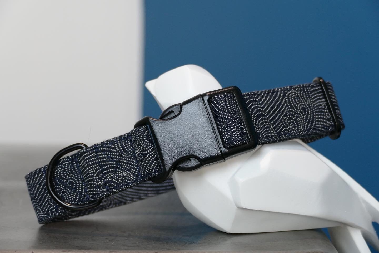 Collier Pour Chiens Réglable, Martingale ou Clip, Tissu Japonais, Motif Traditionnel Nami, Vague