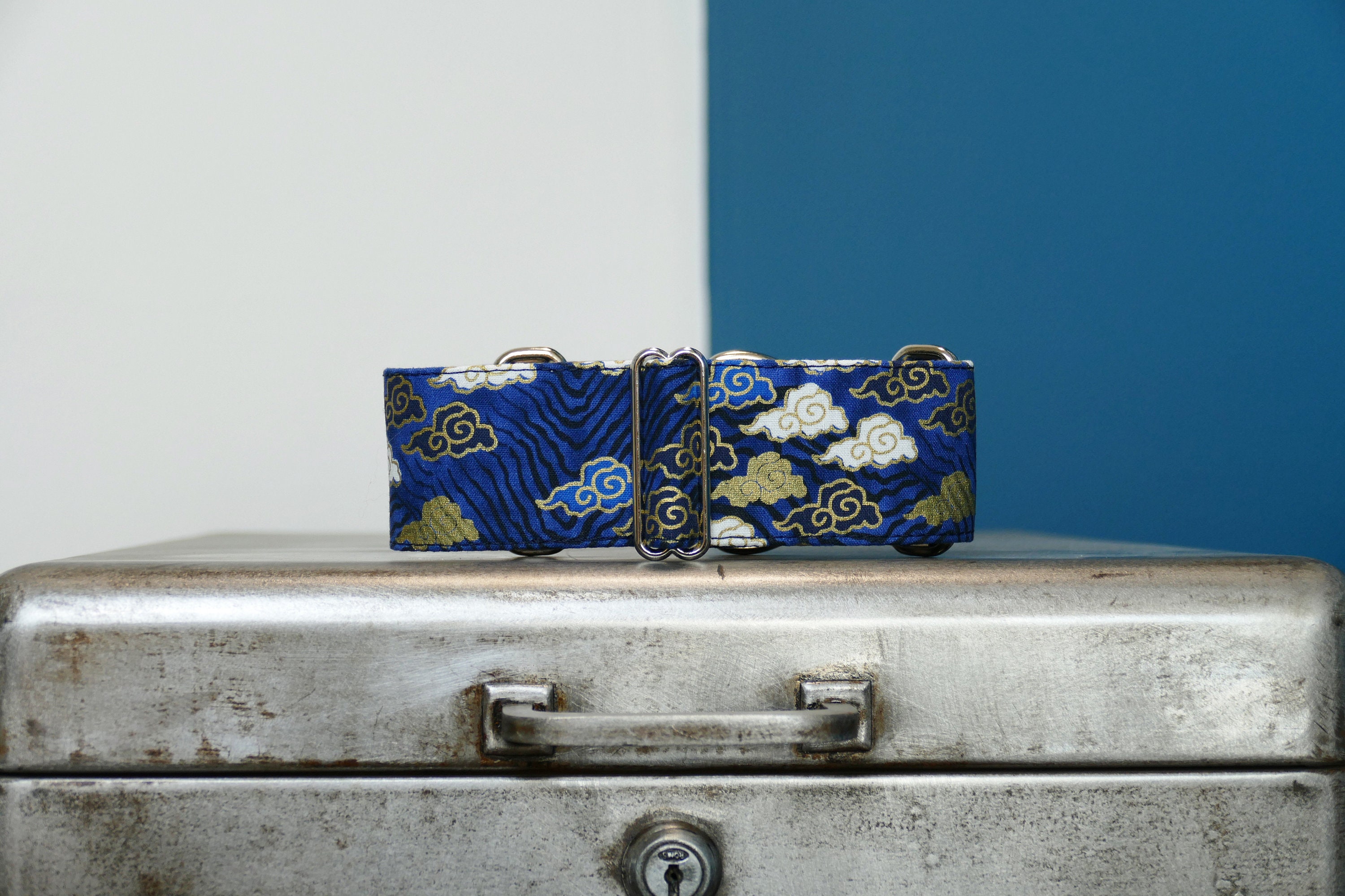 Collier Pour Chiens Réglable, Martingale ou Clip, Tissu Japonais, Nuages, Shiba, Akita