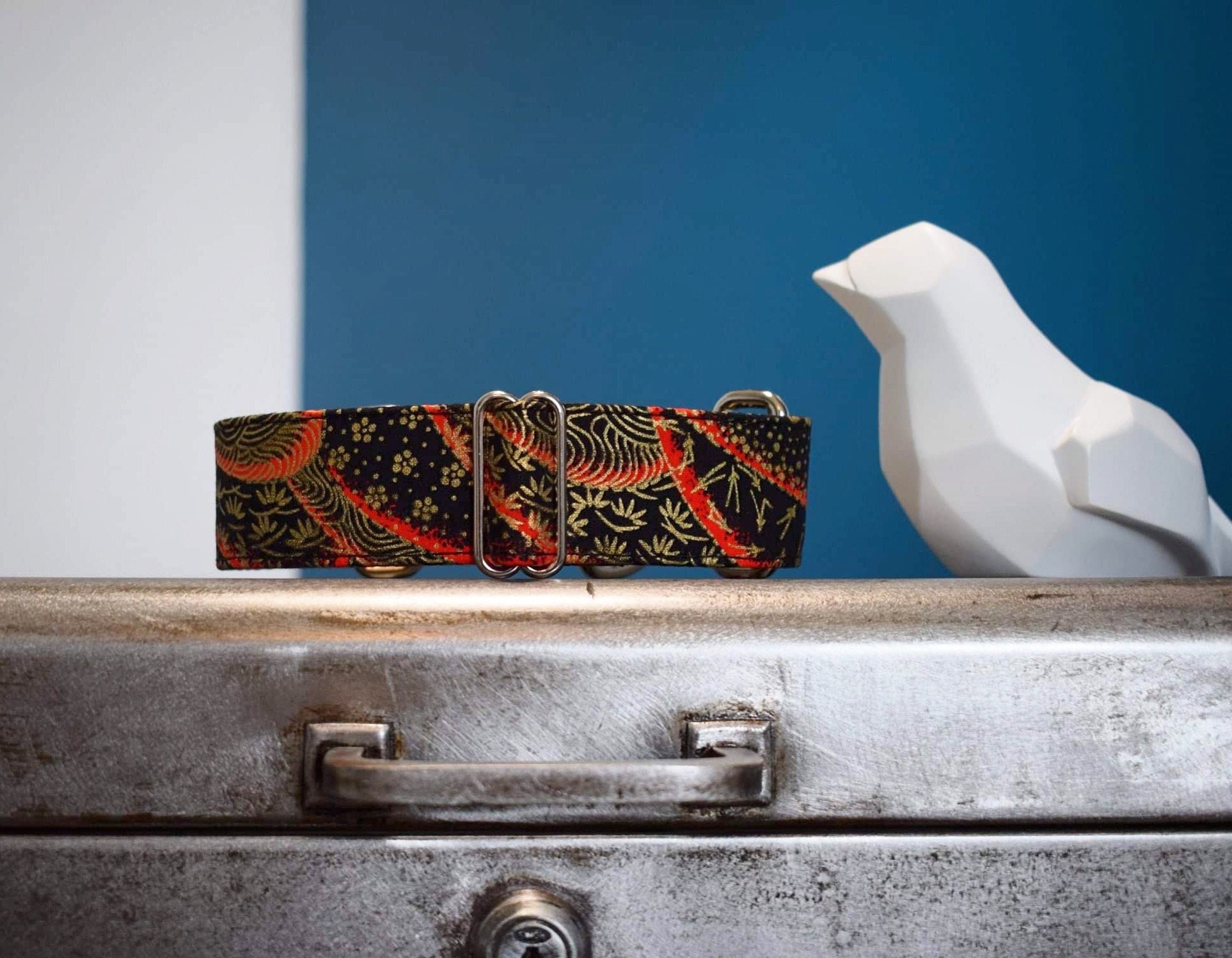 Collier Pour Chiens Réglable, Martingale ou Clip, Tissu Japonais, Motif Traditionnel Komon