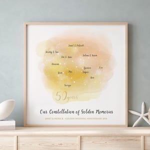 Personalised Golden Anniversary Family Constellation | 50th Wedding Anniversary | Constellation Art | Golden Wedding Anniversary Gift
