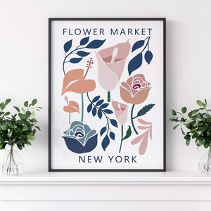 Print bloemenmarkt New York, bloemenkunst, abstracte muurkunst, muurdecoratie slaapkamer