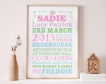 Personalised Christening Word Art Print | New Baby Christening Gift | Baby Christening